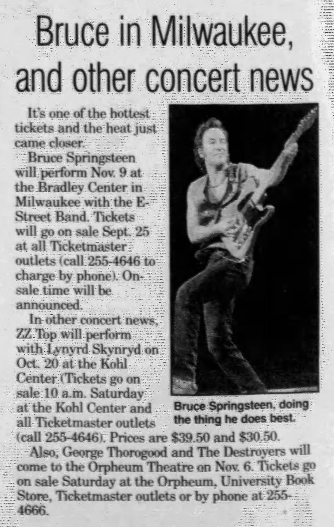 'Bruce in Milwaukee and other concert news'